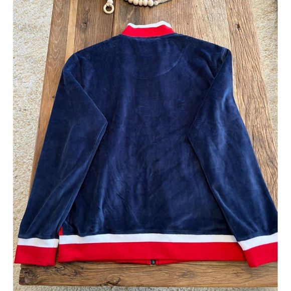 Majestic International Velour Track Suit Jacket Top Navy Red White Zipper NWT - Picture 4 of 13